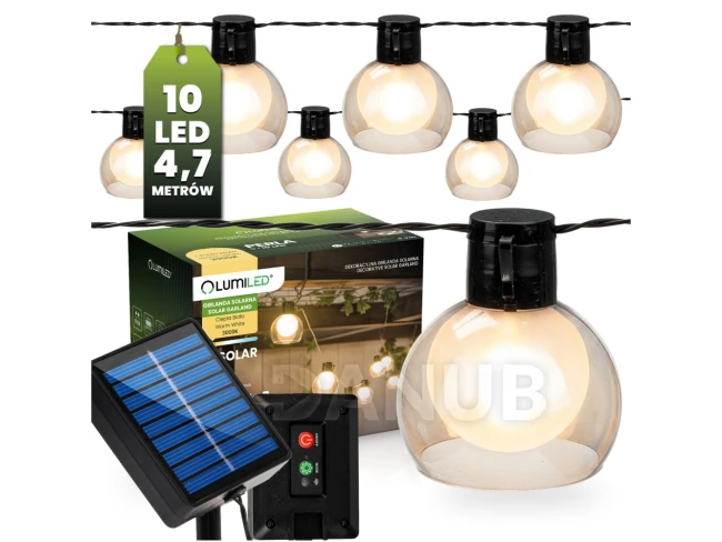 Zahradní solární girlanda 10x LED dekorativní světélka 4,7m 3000K teplá PERLA Lumiled