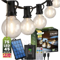 Solární zahradní girlanda 75x LED ozdobné kouličky 45m 2700K teplá bílá + dálkový ovladač CALLIS2 LUMILED