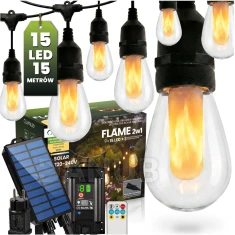 Solární zahradní girlanda 15x LED plamen dekorativní světla 15m 1800K teplá FLAME LUMILED