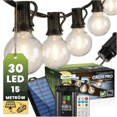 Solární zahradní girlanda 30x LED dekorační kuličky 15, 05m 2700K teplá bílá + dálkové Lumiled