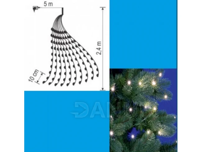 Vánoční LED svazek svítících řetězců s časovačem - 10 řetězců po 25ks LED - 2,4m - Studená bílá