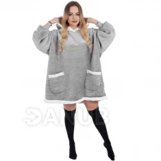Dámská hřejivá velurová mikina oversize 2v1 s kapucí - šedá