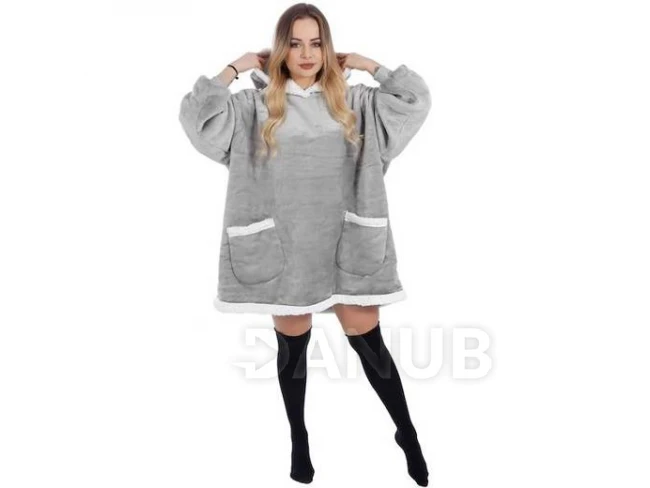 Dámská hřejivá velurová mikina oversize 2v1 s kapucí - šedá