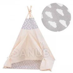 Dětský indiánský stan Teepee - oblaka na šedé