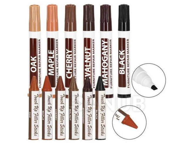 Sada na opravu nábytku, retušovací pera a vosky - 6 barev