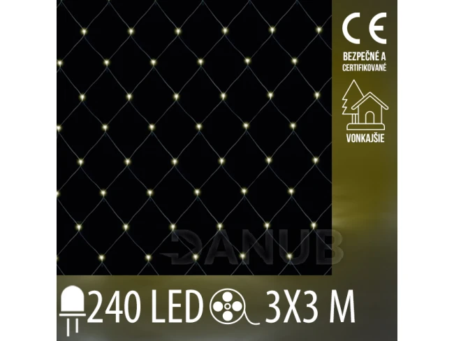 Vánoční led světelná síť vnejší - 240led - 3x3m - teplá bílá