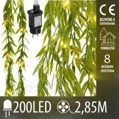 Vánoční led světelná záclona vnější - svítící zeleň - programátor - 200led - 2,85m teplá bílá