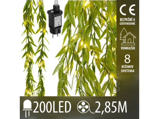 Vánoční led světelná záclona vnější - svítící zeleň - programátor - 200led - 2,85m teplá bílá