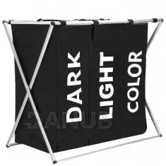 Koš na prádlo trojitý - 146 L - skládací - černý