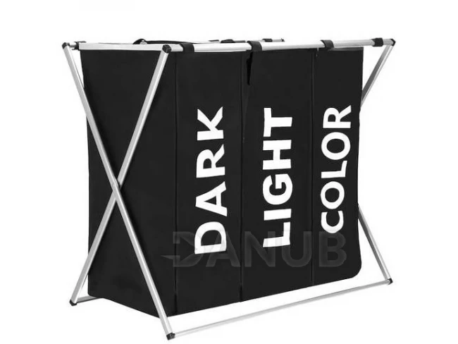 Koš na prádlo trojitý - 146 L - skládací - černý