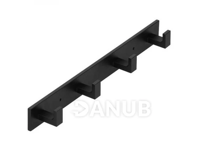 Nástěnný koupelnový věšák se 4 háčky - hliník - černý