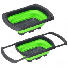 Silikonový cedník na kuchyňský dřez skládací - šedozelený