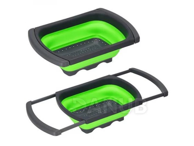 Silikonový cedník na kuchyňský dřez skládací - šedozelený