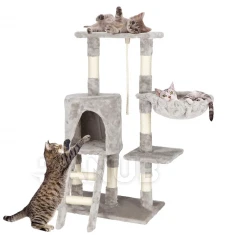 Sisalové škrábadlo pro kočky s hračkou - 5-úrovní - 96 cm - tmavě šedé