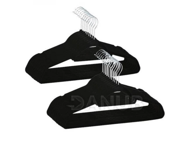 Velurový věšák na oblečení - 20 ks - černý