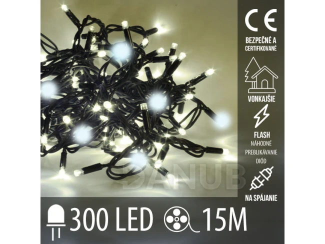 Vánoční led světelný řetěz vnější FLASH - ke spojování - 300led - 15m - teplá bílá / studená bílá
