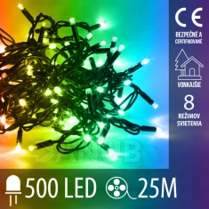 Vánoční led světelný řetěz vnější - programátor - 500led - 25m multicolour