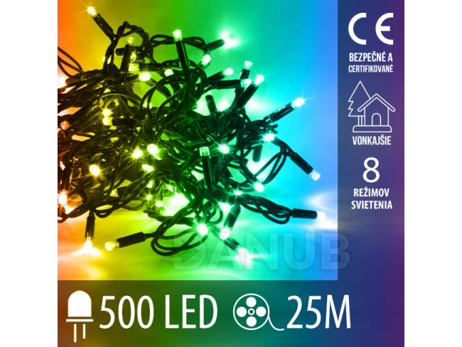 Vánoční led světelný řetěz vnější - programátor - 500led - 25m multicolour