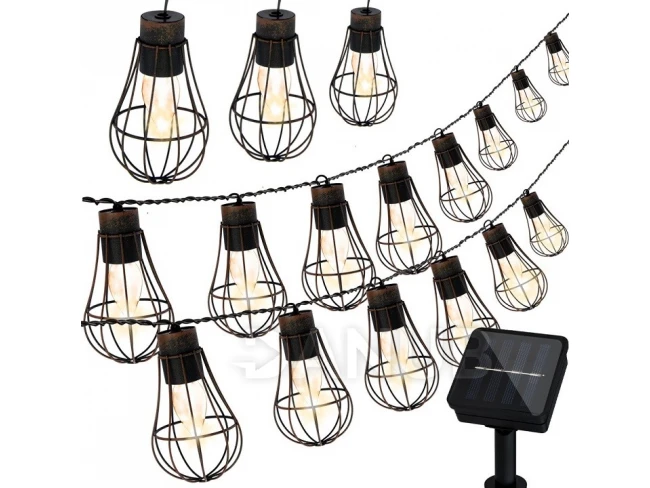 Zahradní solární dekorační řetěz - 3,8m - 10 žárovek - patina - teplá bílá - Polux