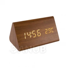 Digitální budík s LED displejem, hnědé dřevo