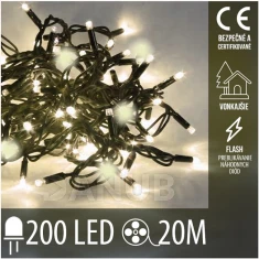 Vánoční LED světelný řetěz venkovní FLASH - 200LED - 20M Teplá bílá + Teplá bílá