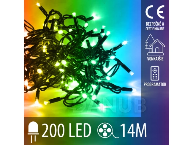 Vánoční LED světelný řetěz venkovní + programy - 200LED - 14M Multicolour Vánoční LED světelný řetěz venkovní + programy - 200LED - 14M Multicolour