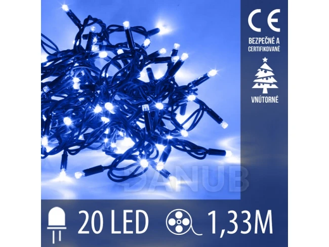Vánoční LED světelný řetěz vnitřní - 20LED - 1,33M Modrá Vánoční LED světelný řetěz vnitřní - 20LED - 1,33M Modrá