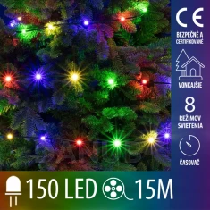 Vánoční led světelný řetěz vnější - DOT LED - 150 led - 15m - programy, časovač - multicolour