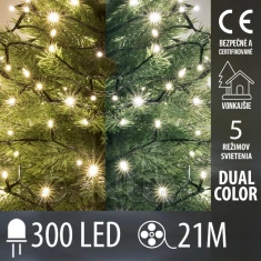 Vánoční led světelný řetěz vnější DUAL COLOR - 2v1 - programy - 300led - 21m - teplá bílá/studená bílá