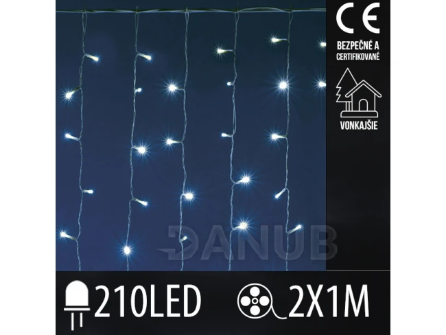 Vánoční led světelná záclona vnější - 210led - 1x2m studená bílá