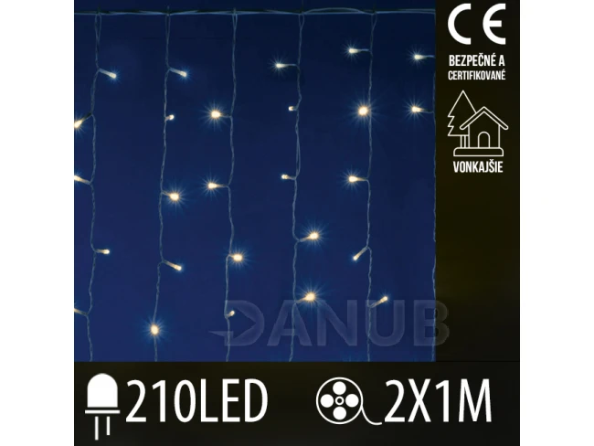 Vánoční led světelná záclona vnější - 210led - 1x2m teplá bílá