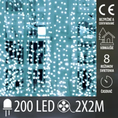 Vánoční led světelná záclona vnější - DOT LED - programy, časovač - 200led - 2x2m - studená bílá