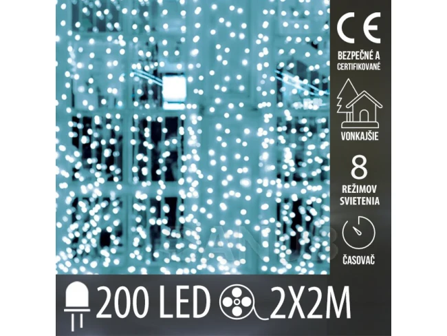 Vánoční led světelná záclona vnější - DOT LED - programy, časovač - 200led - 2x2m - studená bílá Vánoční led světelná záclona vnější - DOT LED - programy, časovač - 200led - 2x2m - studená bílá