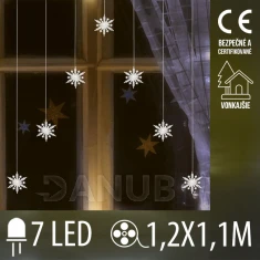 Vánoční led světelná záclona vnější - závěs - vločky - 7 led - 1,2m - teplá bílá