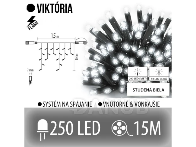 Viktorie led světelná záclona venkovní flash - 250led - 15m studená bílá / flash probliknutí studená bílá