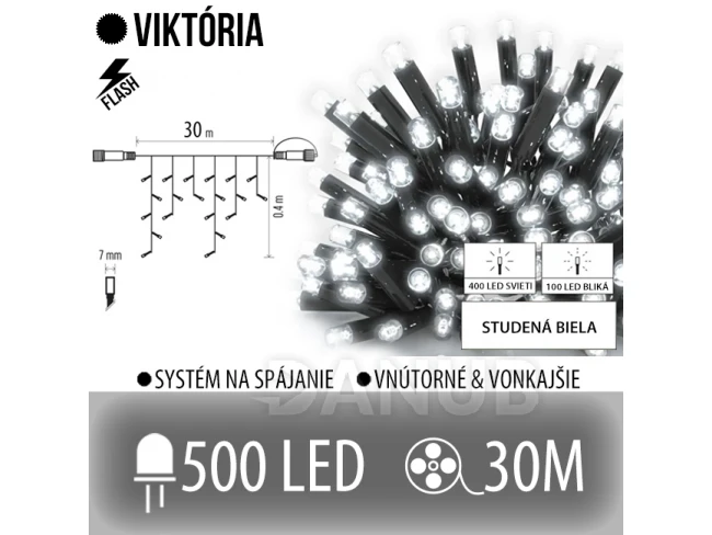 Viktorie led světelná záclona venkovní flash - 500led - 30m studená bílá / flash probliknutí studená bílá