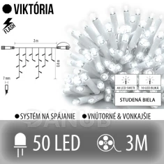 Viktorie spojovatelná led světelná záclona vnější flash - 50led - 3m studená bílá / flash probliknutí studená bílá - bílý kabel