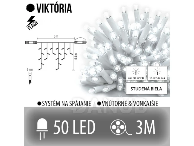 Viktorie spojovatelná led světelná záclona vnější flash - 50led - 3m studená bílá / flash probliknutí studená bílá - bílý kabel