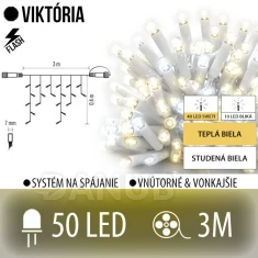 Viktorie spojovatelná led světelná záclona vnější flash - 50led - 3m teplá bílá / flash probliknutí studená bílá - bílý kabel