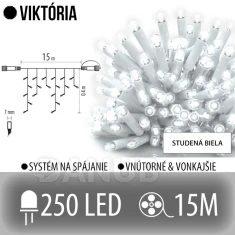 Viktorie led světelná záclona vnější - 250led - 15m studená bílá - bílý kabel