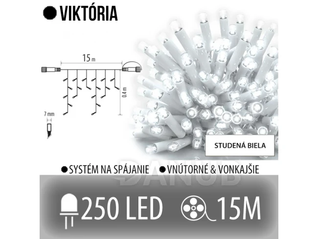 Viktorie led světelná záclona vnější - 250led - 15m studená bílá - bílý kabel
