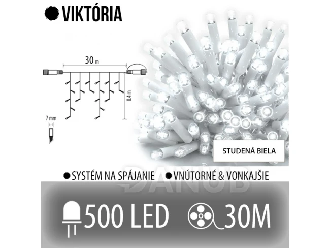 Viktorie led světelná záclona vnější - 500led - 30m studená bílá - bílý kabel