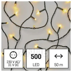 LED vánoční řetěz, 50 m, vnější i vnitřní, teplá bílá, programy, časovač