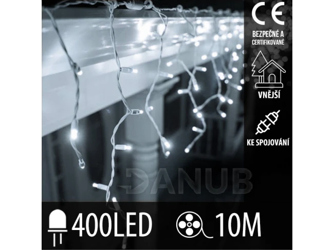 Vánoční LED světelná záclona na spojování venkovní - 400LED - 10M Studená bílá