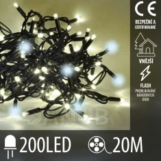 Vánoční LED světelný řetěz venkovní FLASH - 200LED - 20M Teplá bílá + Studená bílá
