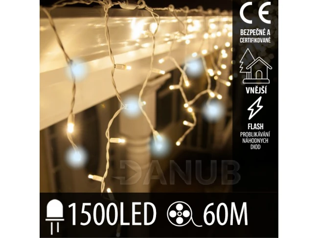 Vánoční led světelná záclona pro spojování venkovní flash - 1500led - 60m teplá bílá / studená bílá