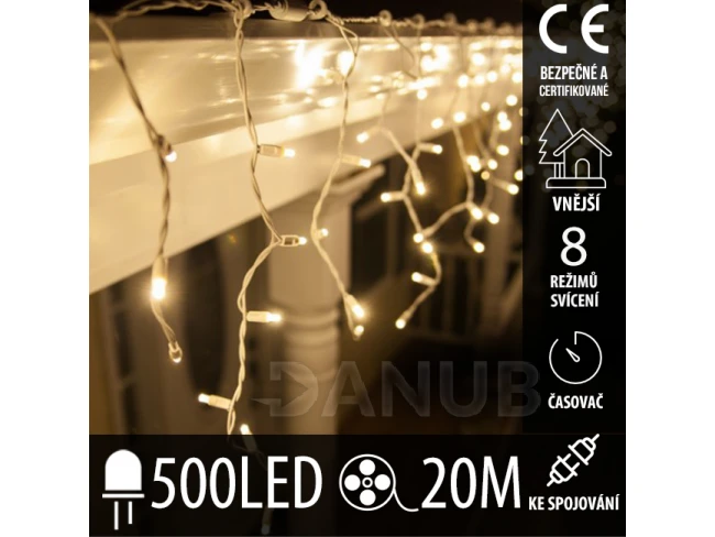 Vánoční led světelná záclona pro spojování venkovní - programy - časovač + dálkový ovladač - 500led - 20m teplá bílá