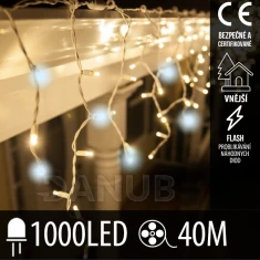 Vánoční led světelná záclona pro spojování vnější flash - 1000led - 40m teplá bílá / studená bílá
