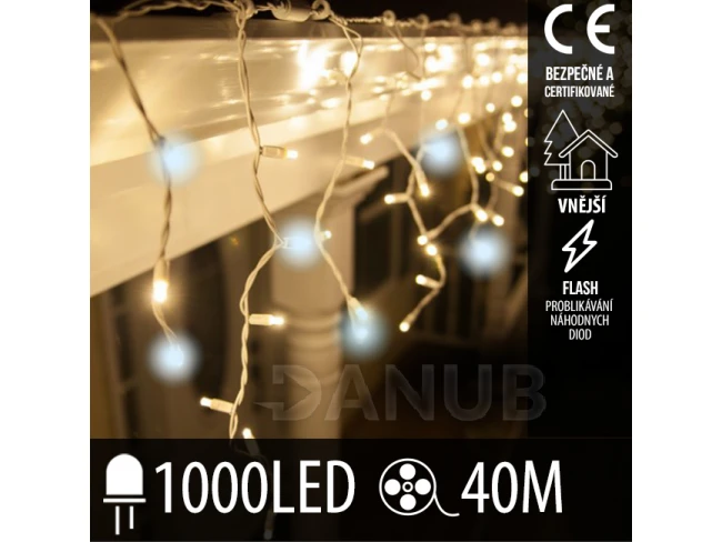 Vánoční led světelná záclona pro spojování vnější flash - 1000led - 40m teplá bílá / studená bílá