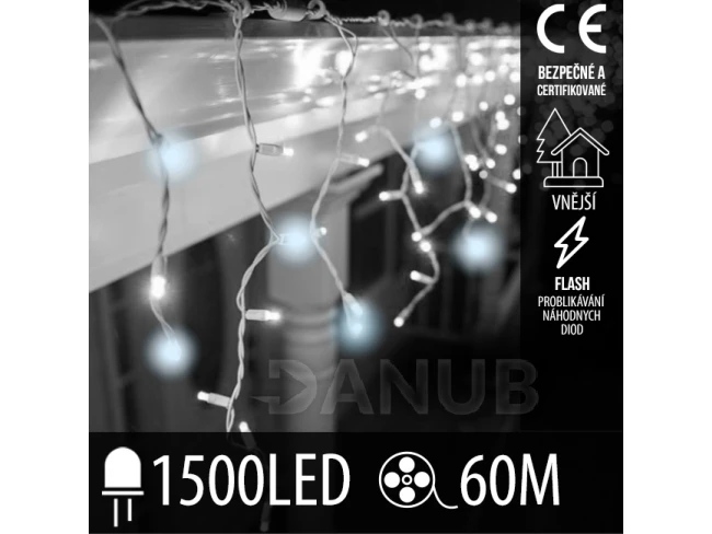 Vánoční led světelná záclona pro spojování vnější flash - 1500led - 60m - studená bílá / studená bílá